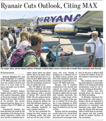 Ryanair Cuts Outlook, Citing Max